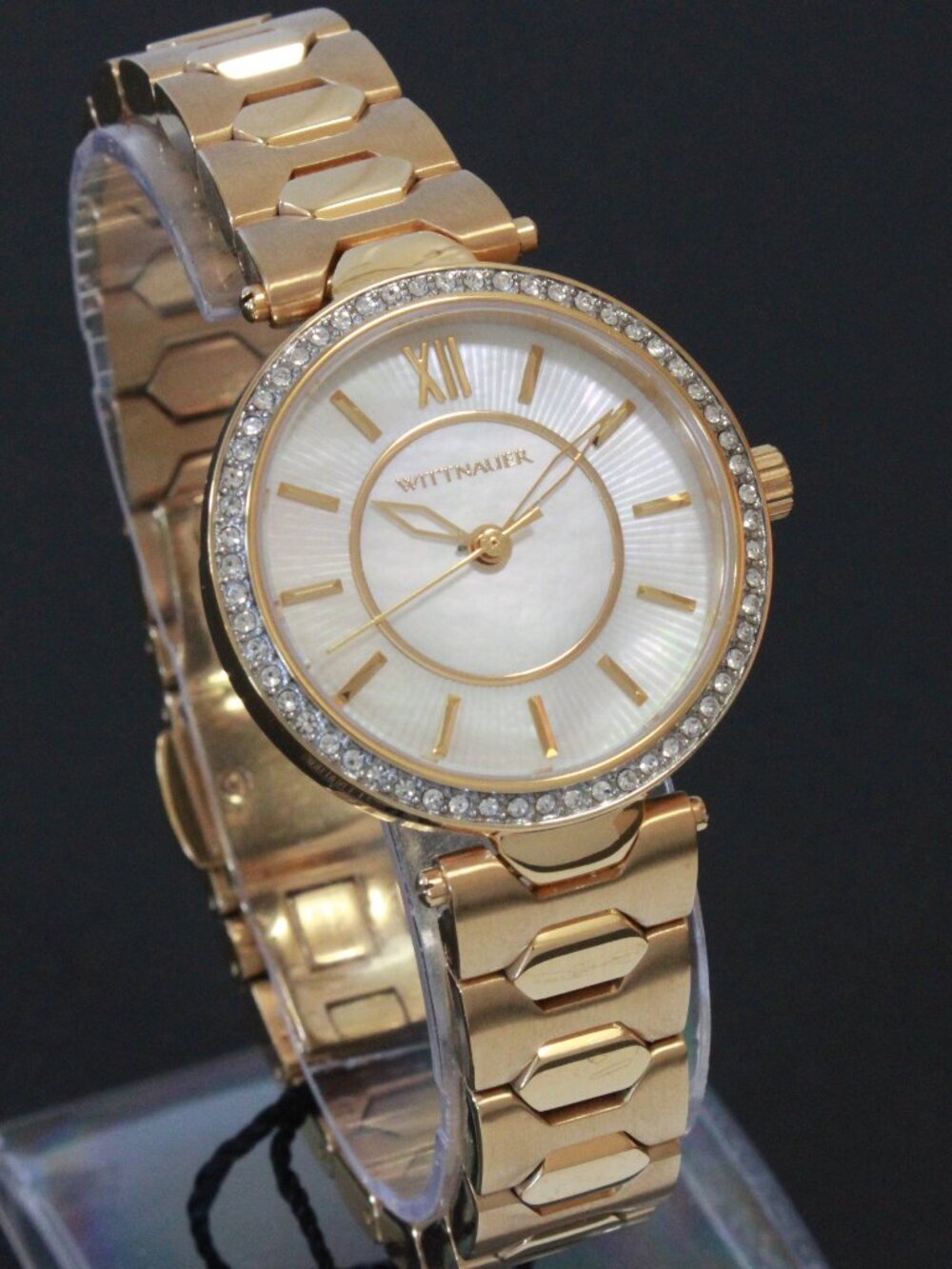 Wittnauer Ladies Dress Watch MOP Dial Crystal Embedded Bezel Gold Tone 30mm - Picture 2 of 12